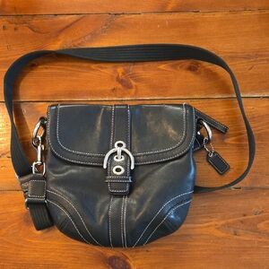 Coach Black Leather Crossbody Bag with Silver Accents
